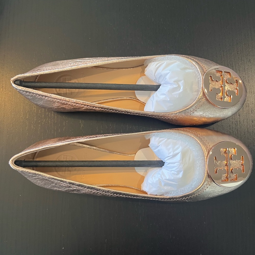 Tory Burch rose gold Reva flats 7.5 NEW in box